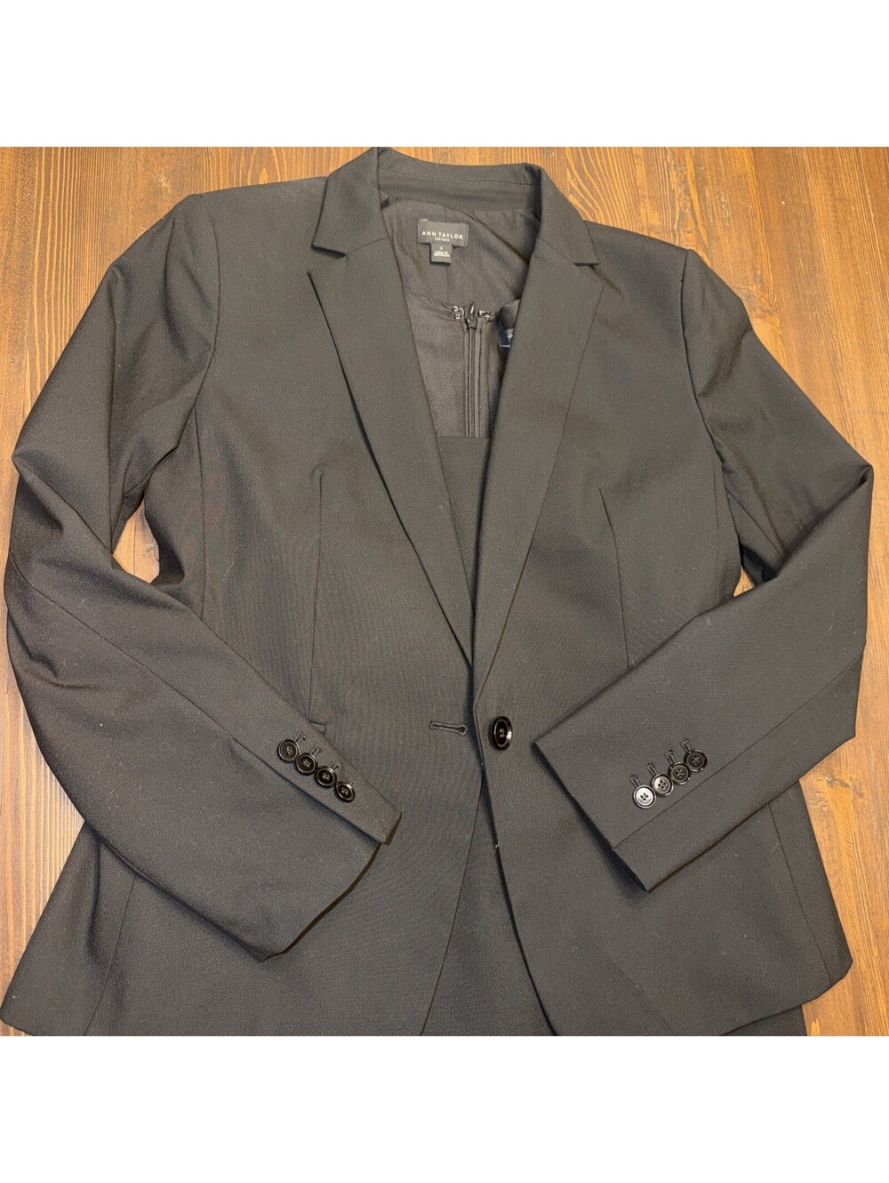 Ann Taylor Black Blazer And Dress Square Neck Career Work Short Sleeve Size 6